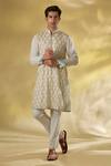 Buy_Rabani & Rakha_Ivory Georgette Sequins, Embroidery Thread Kurta Pant Set _at_Aza_Fashions