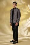 Buy_Rabani & Rakha_Black Silk Embroidery Thread Work Kurta Set _at_Aza_Fashions