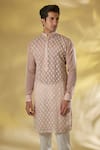 Buy_Rabani & Rakha_Pink Silk Sequins, Embroidery Blush Thread Kurta Set _Online_at_Aza_Fashions