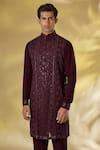 Rabani & Rakha_Maroon Georgette Embroidery Oxblood Designer Kurta And Pant Set _Online_at_Aza_Fashions