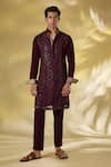 Buy_Rabani & Rakha_Maroon Georgette Embroidery Oxblood Designer Kurta And Pant Set _at_Aza_Fashions