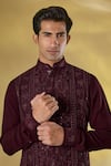 Shop_Rabani & Rakha_Maroon Georgette Embroidery Oxblood Designer Kurta And Pant Set _Online_at_Aza_Fashions