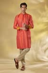Buy_Rabani & Rakha_Orange Silk Zari Work Kurta Set _at_Aza_Fashions