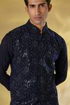 Rabani & Rakha_Blue Silk Sequins Dark Bundi Kurta Set _Online_at_Aza_Fashions
