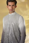 Rabani & Rakha_Ivory Georgette Sequins Ombre Kurta Set _Online_at_Aza_Fashions