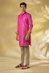 Buy_Rabani & Rakha_Pink Silk Zari Work Rani Kurta Set _at_Aza_Fashions