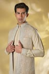 Rabani & Rakha_Beige Silk Embroidery, Sequins Thread And Bundi Kurta Set _Online_at_Aza_Fashions
