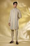 Buy_Rabani & Rakha_Beige Silk Embroidery, Sequins Thread And Bundi Kurta Set _at_Aza_Fashions