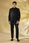 Buy_Rabani & Rakha_Black Silk Sequins, Embroidery Thread And Bundi Kurta Set _at_Aza_Fashions