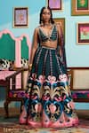 Buy_Papa Don't Preach_Green Silk Embroidery V-neck Printed Raw Lehenga Set _at_Aza_Fashions