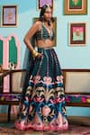 Papa Don't Preach_Green Silk Embroidery V-neck Printed Raw Lehenga Set _at_Aza_Fashions