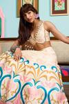 Buy_Papa Don't Preach_Ivory Silk Beads, Sequins, Embroidery V-neck Printed Lehenga Set _Online_at_Aza_Fashions