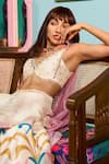 Shop_Papa Don't Preach_Ivory Silk Beads, Sequins, Embroidery V-neck Printed Lehenga Set _Online_at_Aza_Fashions