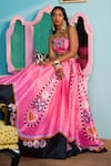 Buy_Papa Don't Preach_Pink Silk Sequins, Embroidery Round Neck Printed Raw Lehenga Set _Online_at_Aza_Fashions