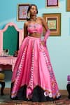 Buy_Papa Don't Preach_Pink Silk Sequins, Embroidery Round Neck Printed Raw Lehenga Set _at_Aza_Fashions