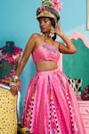 Papa Don't Preach_Pink Silk Sequins, Embroidery Round Neck Printed Raw Lehenga Set _at_Aza_Fashions