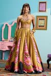 Buy_Papa Don't Preach_Yellow Silk Sequins Round Neck Mustard Printed Lehenga Set _at_Aza_Fashions