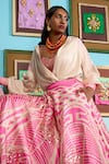 Papa Don't Preach_Pink Silk Sweetheart Neck Printed Raw Lehenga And Blouse Set _Online_at_Aza_Fashions