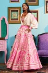 Buy_Papa Don't Preach_Pink Silk Sweetheart Neck Printed Raw Lehenga And Blouse Set _Online_at_Aza_Fashions