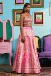 Papa Don't Preach_Pink Silk Sweetheart Neck Printed Raw Lehenga And Blouse Set _at_Aza_Fashions