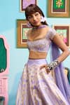 Papa Don't Preach_Purple Silk Embroidery Round Neck Lavender Haze Printed Lehenga Set _Online_at_Aza_Fashions