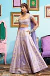 Shop_Papa Don't Preach_Purple Silk Embroidery Round Neck Lavender Haze Printed Lehenga Set _Online_at_Aza_Fashions