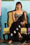 Buy_Papa Don't Preach_Black Georgette Embroidery Sweetheart Neck Pre-draped Saree Set _Online_at_Aza_Fashions
