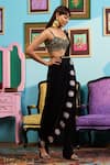 Shop_Papa Don't Preach_Black Georgette Embroidery Sweetheart Neck Pre-draped Saree Set _Online_at_Aza_Fashions