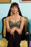 Buy_Papa Don't Preach_Black Georgette Embroidery Sweetheart Neck Pre-draped Saree Set 