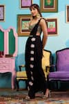 Buy_Papa Don't Preach_Black Georgette Embroidery Sweetheart Neck Pre-draped Saree Set _at_Aza_Fashions