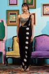 Shop_Papa Don't Preach_Black Georgette Embroidery Sweetheart Neck Pre-draped Saree Set 