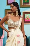 Papa Don't Preach_Ivory Georgette Embroidery, Sequins Sweetheart Neck Pre-draped Saree Set _Online_at_Aza_Fashions