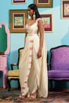 Buy_Papa Don't Preach_Ivory Georgette Embroidery, Sequins Sweetheart Neck Pre-draped Saree Set _Online_at_Aza_Fashions