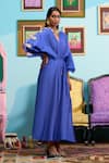 Buy_Papa Don't Preach_Blue Chanderi Sequins, Embroidery V-neck Dyed Dress _Online_at_Aza_Fashions