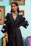 Papa Don't Preach_Black Chanderi Beads, Embroidery V-neck Dyed Kaftan Set _Online_at_Aza_Fashions