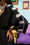 Buy_Papa Don't Preach_Black Chanderi Beads, Embroidery V-neck Dyed Kaftan Set _Online_at_Aza_Fashions