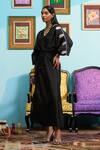 Shop_Papa Don't Preach_Black Chanderi Beads, Embroidery V-neck Dyed Kaftan Set _Online_at_Aza_Fashions