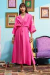 Buy_Papa Don't Preach_Pink Chanderi Embroidery V-neck Dyed Kaftan Set _at_Aza_Fashions