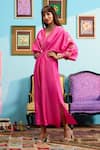Buy_Papa Don't Preach_Pink Chanderi Embroidery V-neck Dyed Kaftan Set _Online_at_Aza_Fashions
