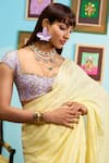Papa Don't Preach_Yellow Lurex Embroidery, Sequins Square Neck Pre-stitched Saree Set _Online_at_Aza_Fashions