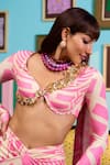 Buy_Papa Don't Preach_Pink Lycra Beads Round Neck Designer Pre-draped Saree And Blouse _Online_at_Aza_Fashions
