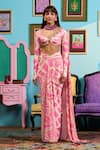 Buy_Papa Don't Preach_Pink Lycra Beads Round Neck Designer Pre-draped Saree And Blouse _at_Aza_Fashions