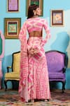 Shop_Papa Don't Preach_Pink Lycra Beads Round Neck Designer Pre-draped Saree And Blouse _at_Aza_Fashions
