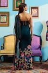 Shop_Papa Don't Preach_Green Lycra, Tulle Beads Square Neck Printed Draped Corset And Skirt Set _at_Aza_Fashions