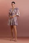Buy_Pankaj & Nidhi_Purple Chiffon Embroidery Plunge Neck Embellished Cut-out Mini Dress _at_Aza_Fashions