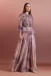 Pankaj & Nidhi_Purple Organza Round Neck Embellished Ruffle Top _Online_at_Aza_Fashions