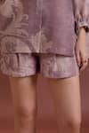 Buy_Pankaj & Nidhi_Purple Organza Beads Collared Embellished Relaxed Shirt And High-waisted Shorts _Online_at_Aza_Fashions