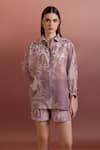 Shop_Pankaj & Nidhi_Purple Organza Beads Collared Embellished Relaxed Shirt And High-waisted Shorts _Online_at_Aza_Fashions