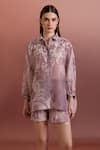 Buy_Pankaj & Nidhi_Purple Organza Beads Collared Embellished Relaxed Shirt And High-waisted Shorts _at_Aza_Fashions