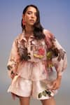 Buy_Pankaj & Nidhi_Pink Silk, Organza, Crepe Embroidery Floral Embellished Jacket With Skorts _at_Aza_Fashions